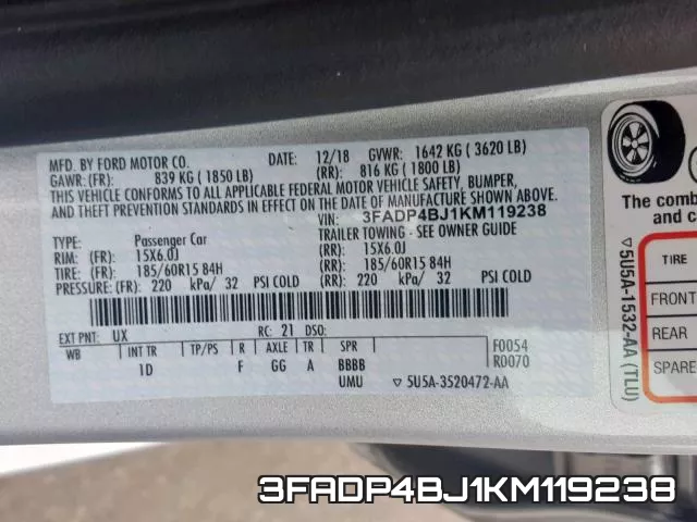 3FADP4BJ1KM119238 фото 2
