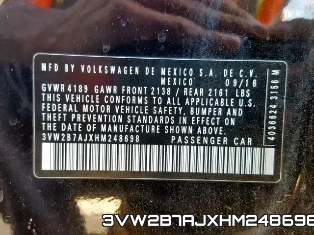 3VW2B7AJXHM248698 фото 2