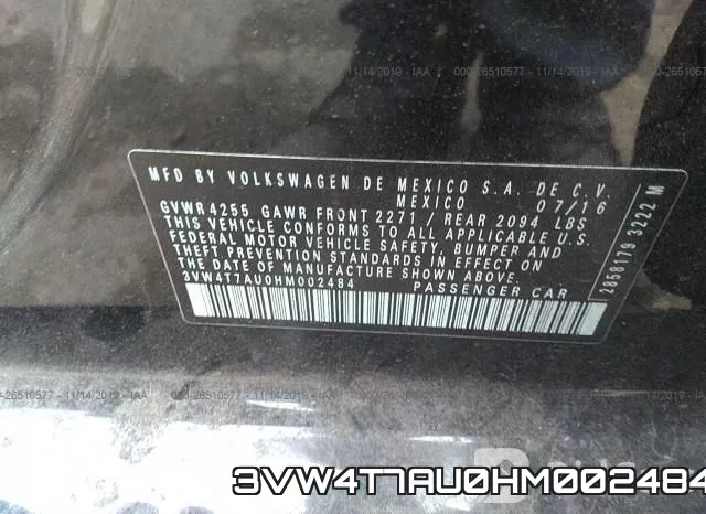 3VW4T7AU0HM002484 фото 10