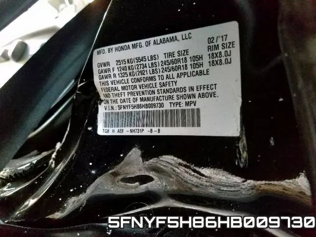 5FNYF5H86HB009730 фото 2