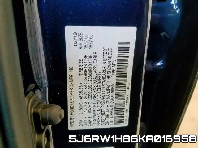 5J6RW1H86KA016958 фото 2