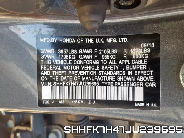 SHHFK7H47JU239695 фото 2