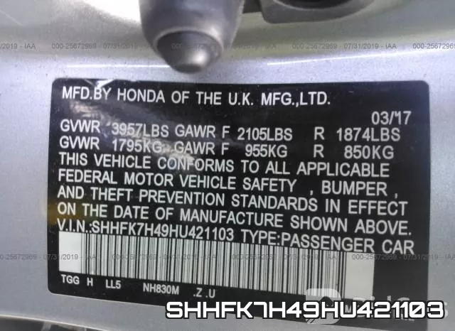 SHHFK7H49HU421103 фото 10