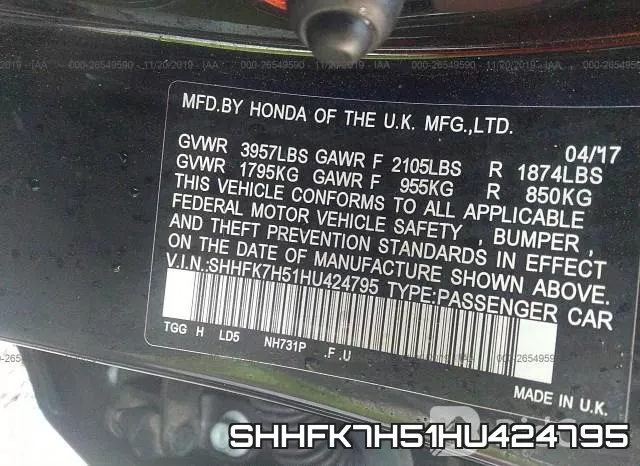 SHHFK7H51HU424795 фото 10