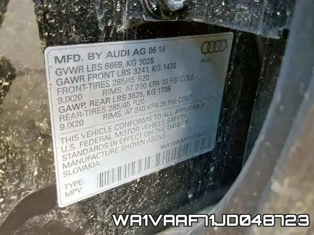 WA1VAAF71JD048723 фото 2