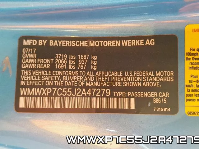 WMWXP7C55J2A47279 фото 2
