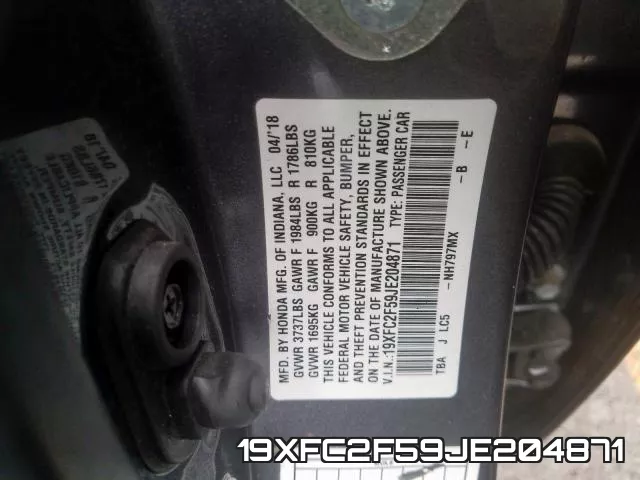 19XFC2F59JE204871 фото 2