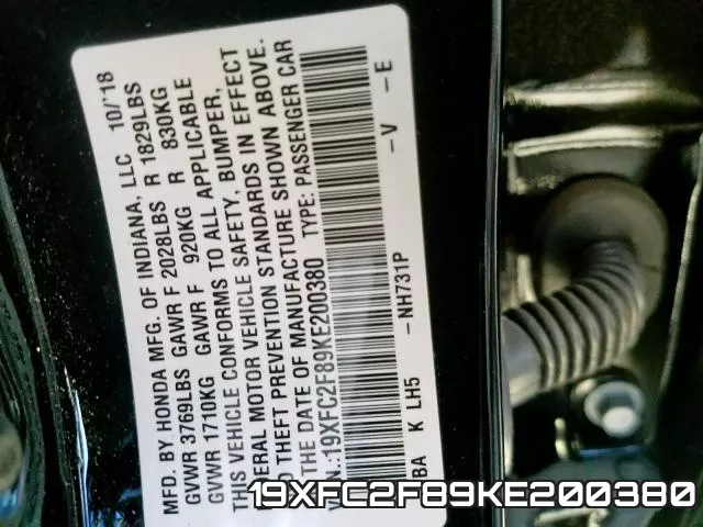 19XFC2F89KE200380 фото 2