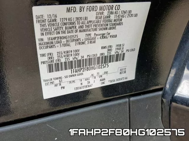 1FAHP2F80HG102575 фото 2