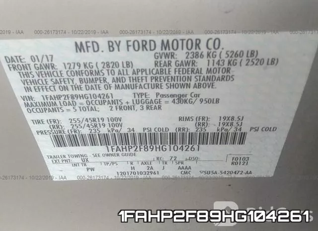 1FAHP2F89HG104261 фото 9