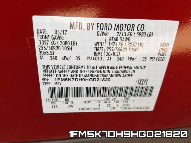 1FM5K7DH9HGD21820 фото 2