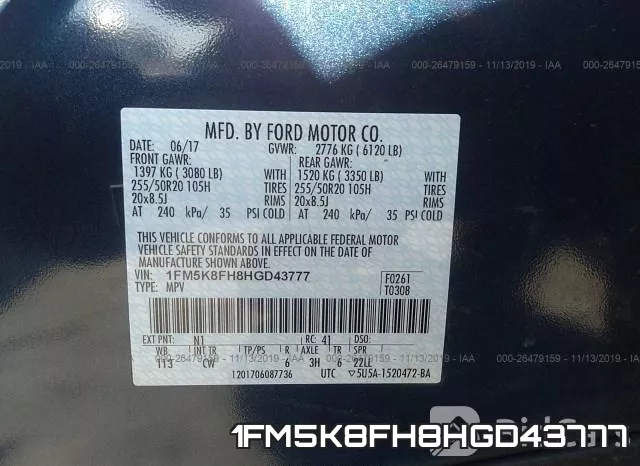 1FM5K8FH8HGD43777 фото 10