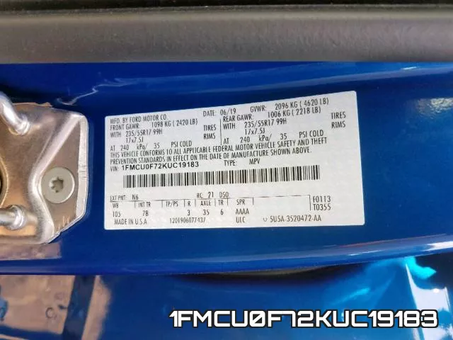 1FMCU0F72KUC19183 фото 2