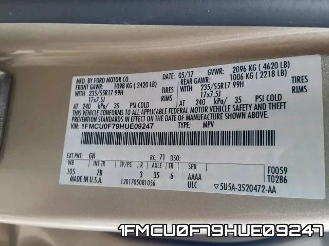 1FMCU0F79HUE09247 фото 2