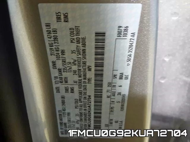 1FMCU0G92KUA72704 фото 2