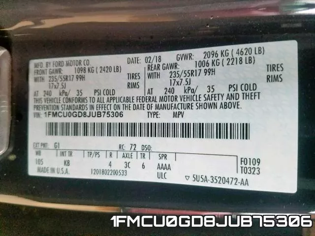 1FMCU0GD8JUB75306 фото 2