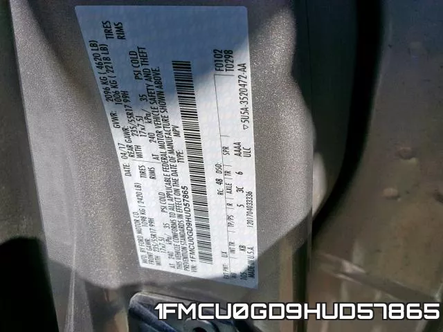 1FMCU0GD9HUD57865 фото 2