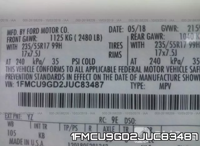 1FMCU9GD2JUC83487 фото 10