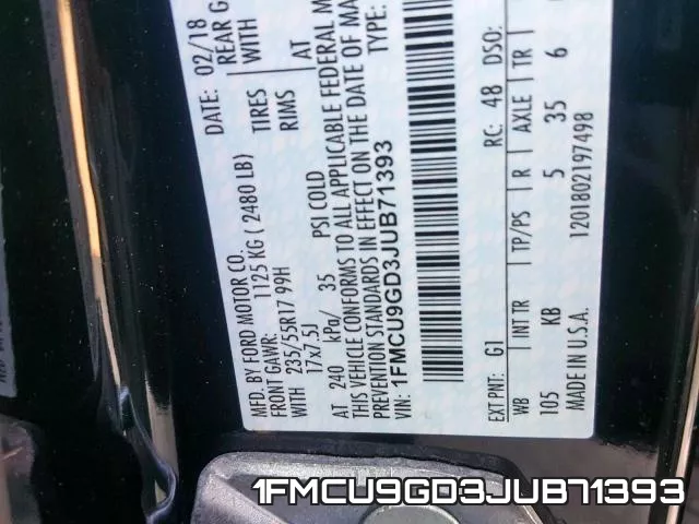 1FMCU9GD3JUB71393 фото 2