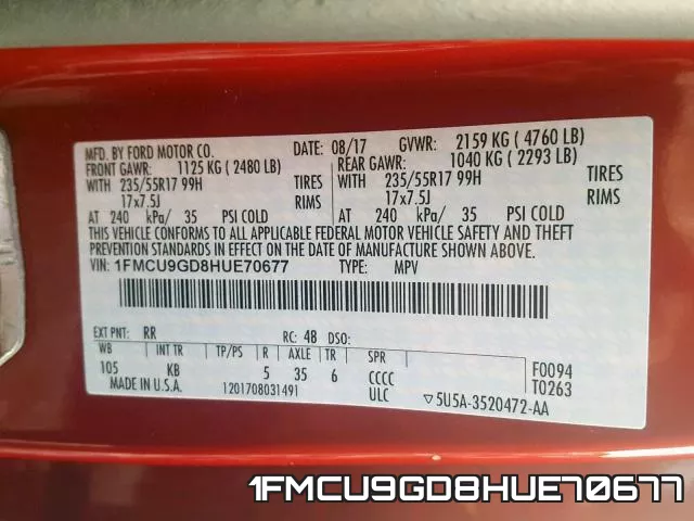 1FMCU9GD8HUE70677 фото 2