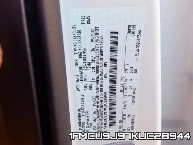 1FMCU9J97KUC28944 фото 2