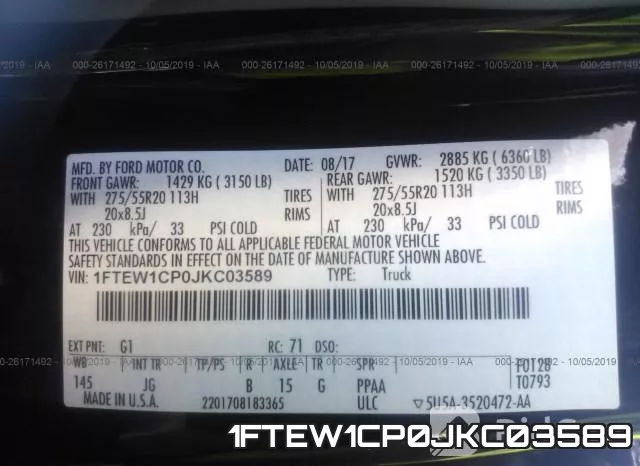 1FTEW1CP0JKC03589 фото 9