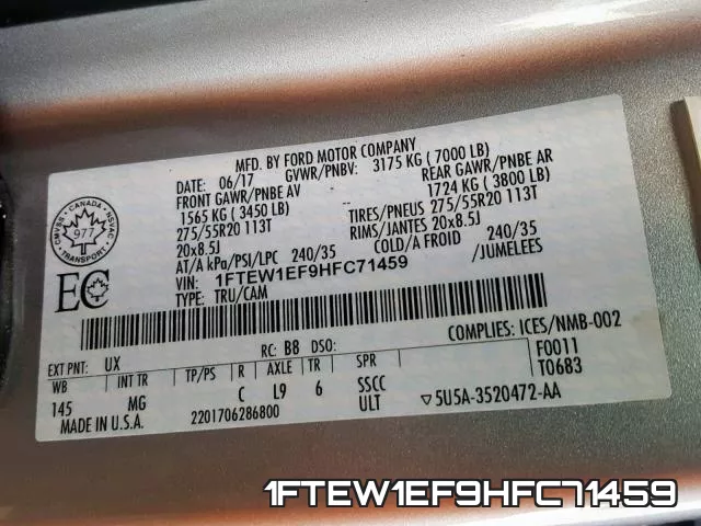 1FTEW1EF9HFC71459 фото 2