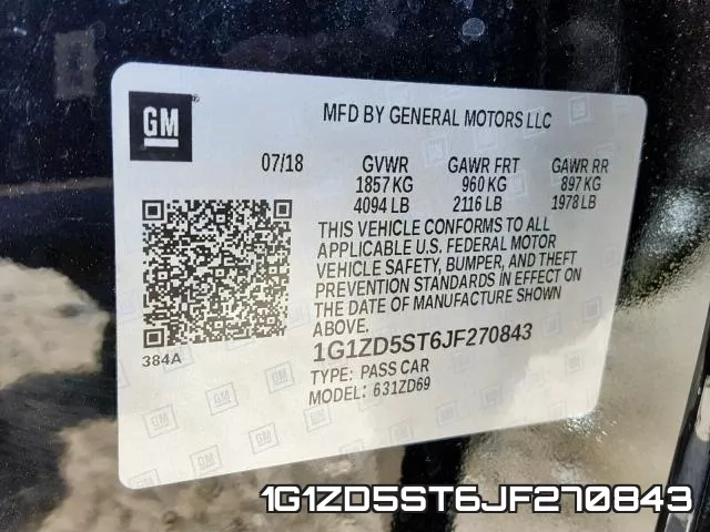1G1ZD5ST6JF270843 фото 2