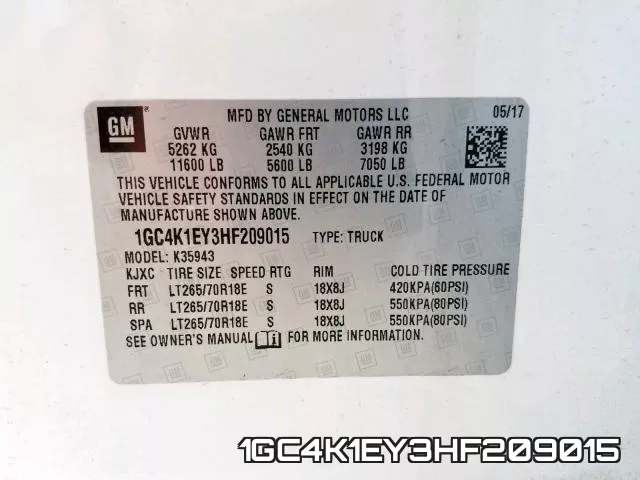 1GC4K1EY3HF209015 фото 2