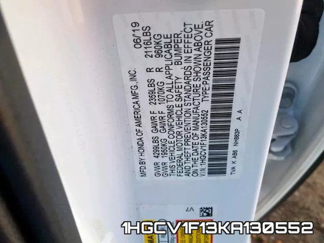 1HGCV1F13KA130552 фото 2