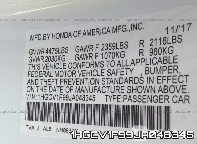 1HGCV1F99JA048345 фото 10