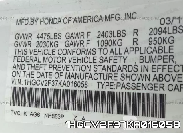1HGCV2F37KA016058 фото 10