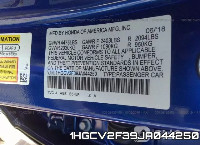 1HGCV2F39JA044250 фото 10