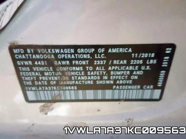 1VWLA7A37KC009563 фото 2