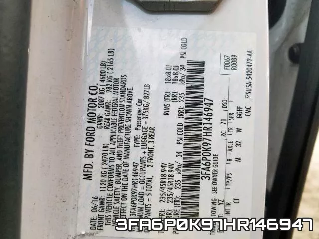 3FA6P0K97HR146947 фото 2