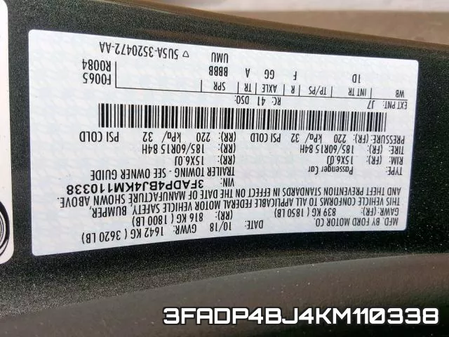 3FADP4BJ4KM110338 фото 2