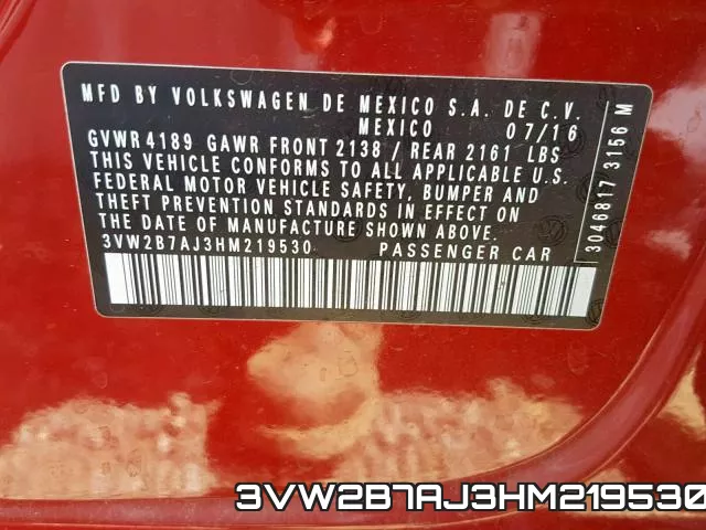 3VW2B7AJ3HM219530 фото 2
