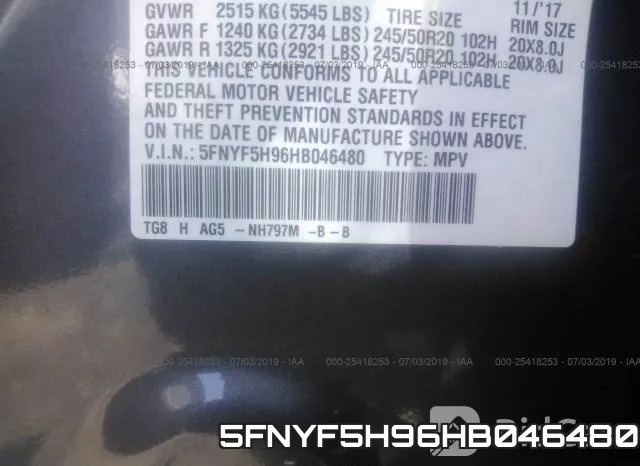 5FNYF5H96HB046480 фото 10