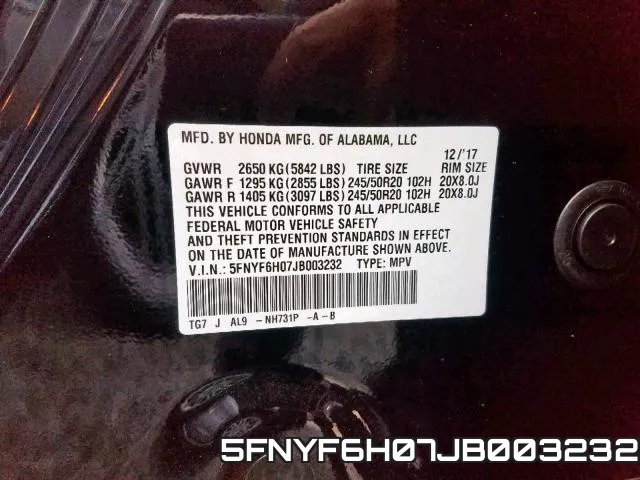 5FNYF6H07JB003232 фото 2