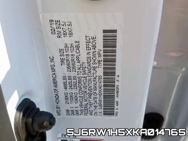 5J6RW1H5XKA014765 фото 2