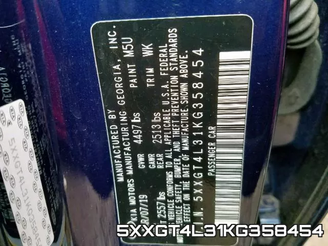 5XXGT4L31KG358454 фото 2