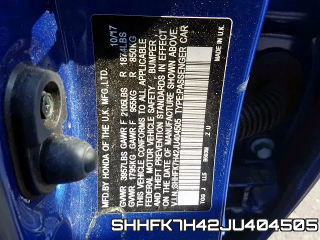 SHHFK7H42JU404505 фото 2