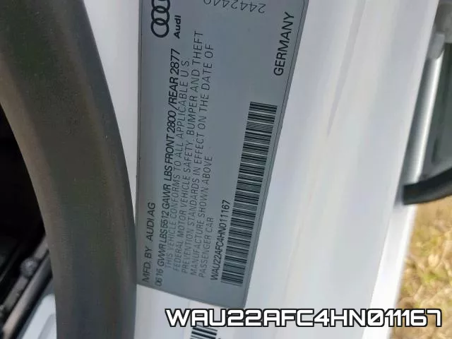 WAU22AFC4HN011167 фото 2