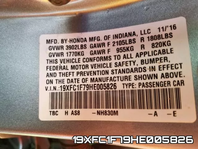 19XFC1F79HE005826 фото 2