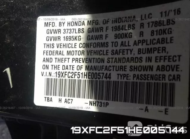 19XFC2F51HE005744 фото 9