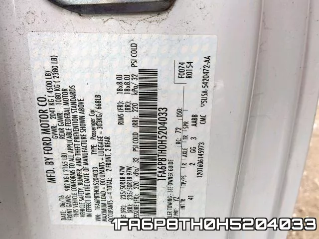 1FA6P8TH0H5204033 фото 2