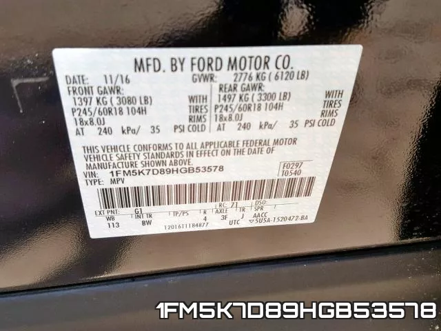 1FM5K7D89HGB53578 фото 2