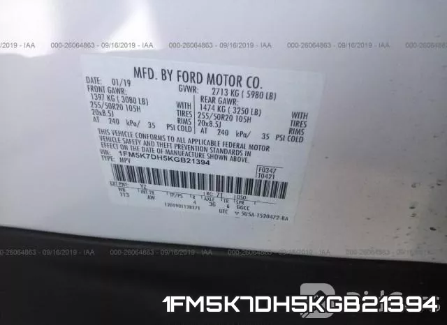 1FM5K7DH5KGB21394 фото 10