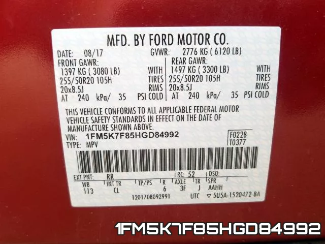 1FM5K7F85HGD84992 фото 2
