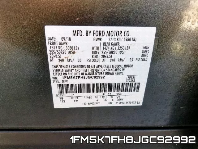 1FM5K7FH8JGC92992 фото 2